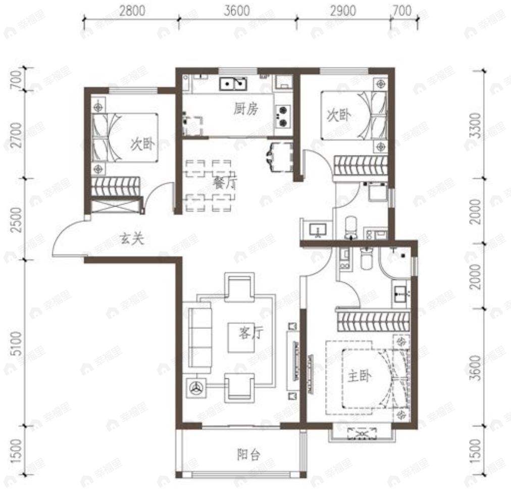 万盛新天地3室2厅2卫户型图