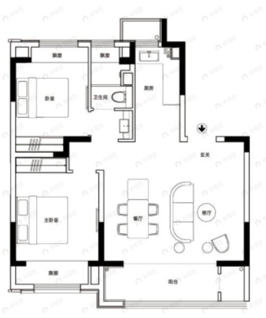 城湾2室2厅1卫户型图