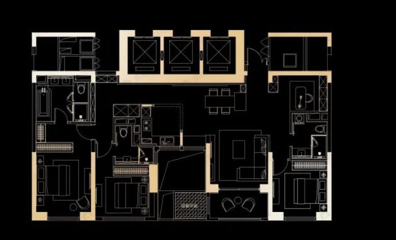 3室2厅3卫建面186平户型图