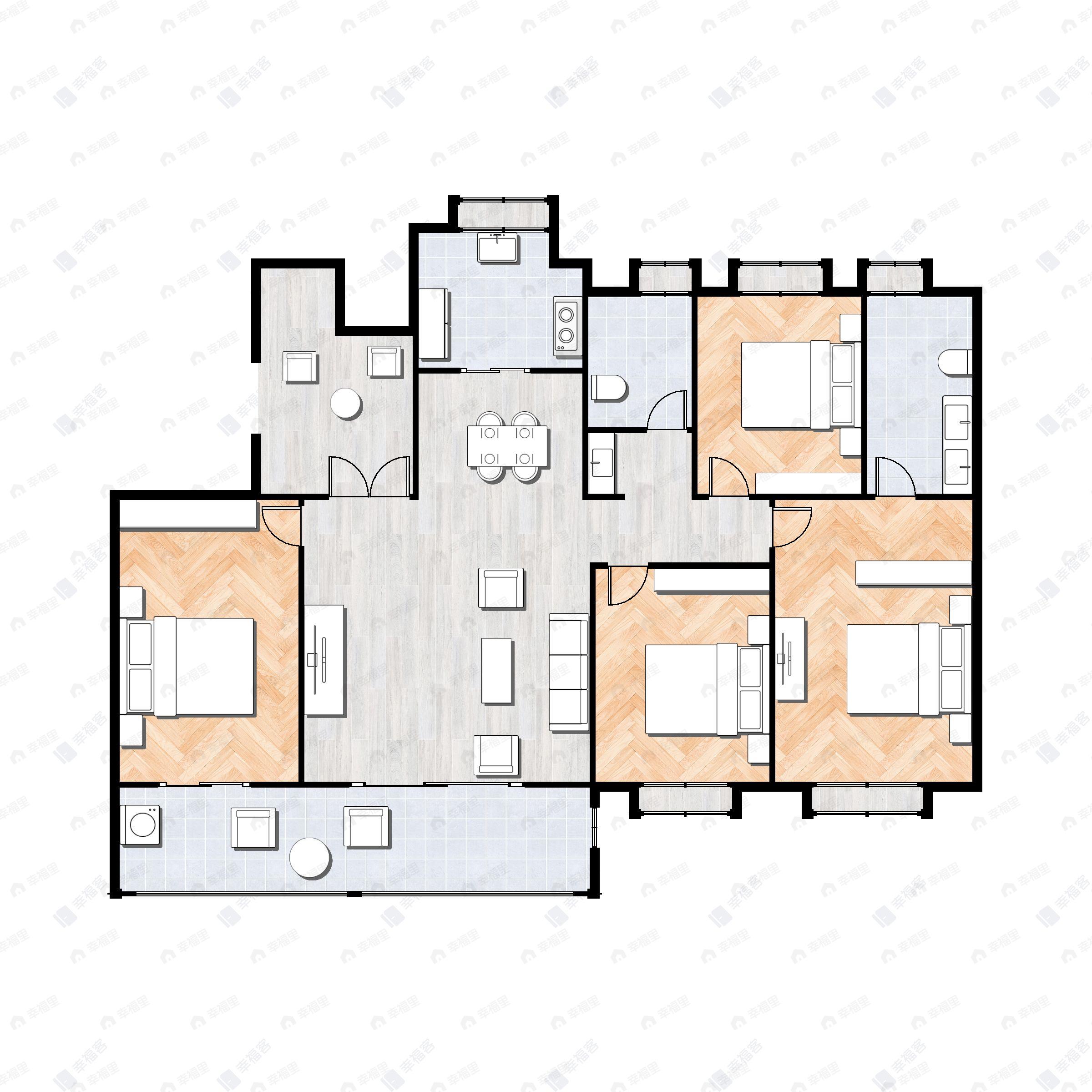 4室2厅2卫建面140m²南户型图