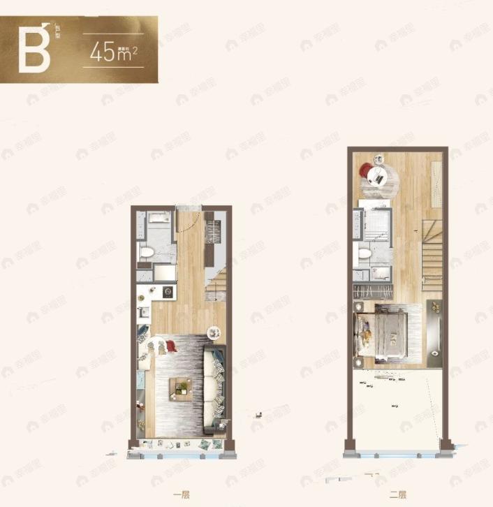 涵碧紫金城1室1厅2卫户型图
