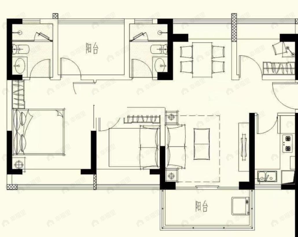 3室2厅2卫建面88平北|南户型图