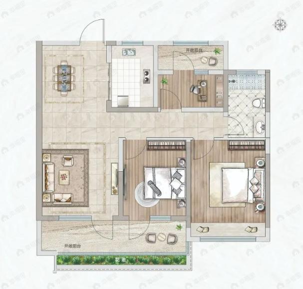 九巨龙·水景苑3室2厅1卫户型图