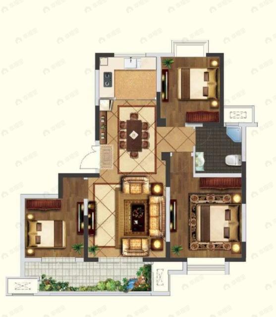 绿地新里林语公馆3室2厅1卫户型图