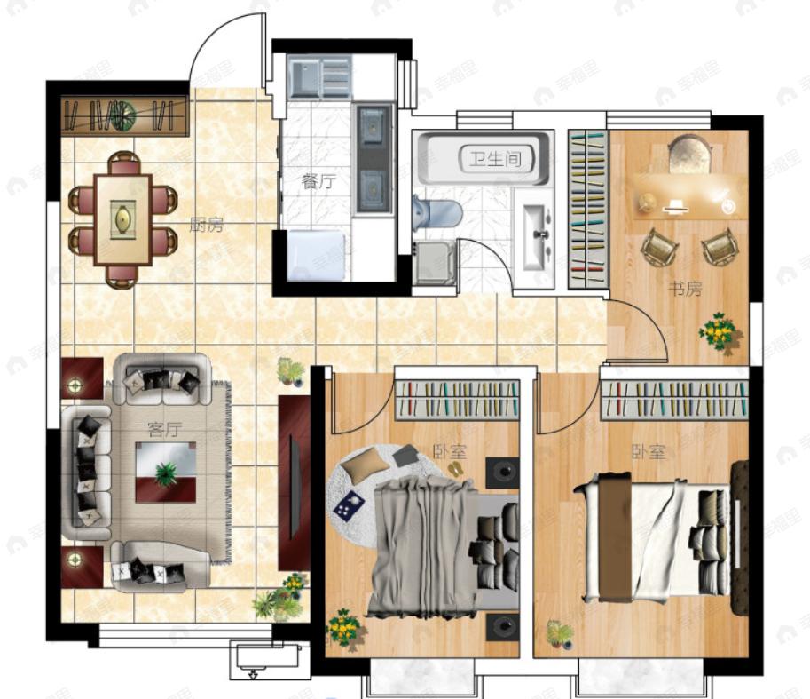 天庆蓝色港湾二期3室2厅1卫户型图