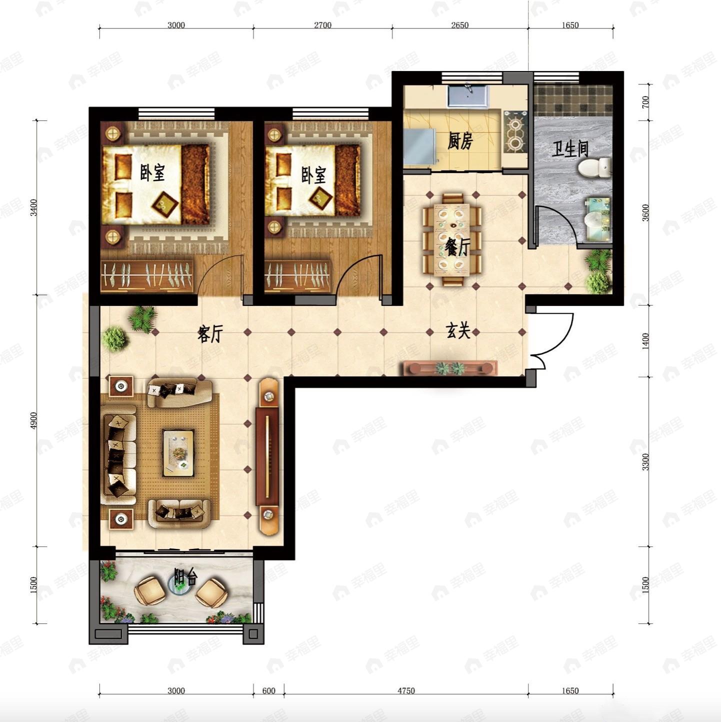 润泽佳苑2室2厅1卫户型图