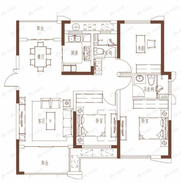 幸福誉品3室2厅2卫户型图