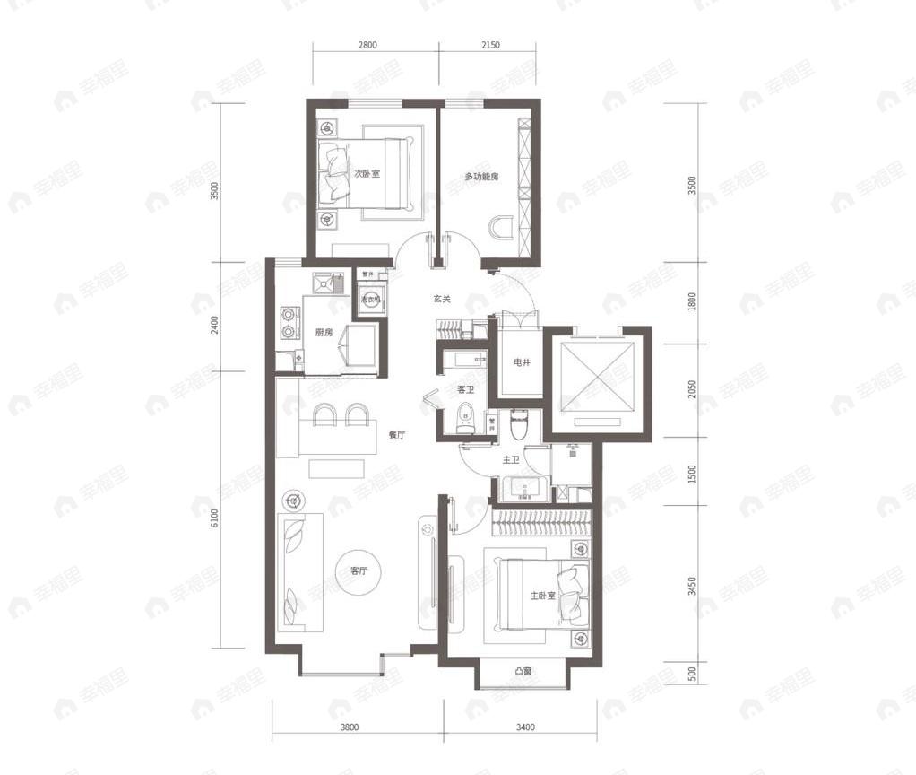 海淀幸福里3室2厅2卫户型图
