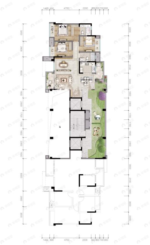 3室2厅2卫建面121平户型图