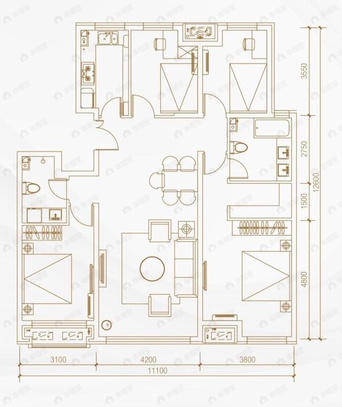 北科建水岸雁栖4室2厅2卫户型图