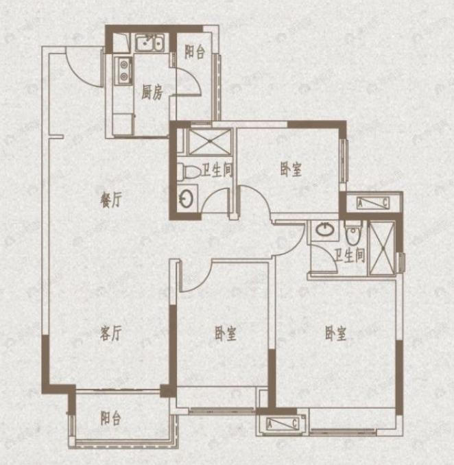 中海万锦公馆3室2厅2卫户型图