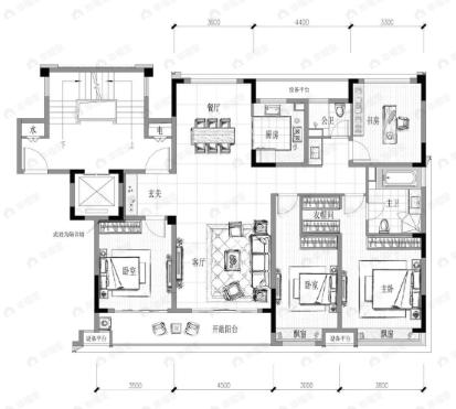 大家钱江满园4室2厅2卫户型图
