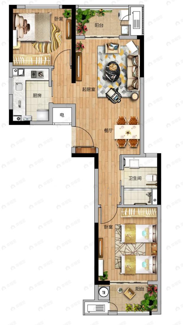 高新骊山下的院子2室2厅1卫户型图