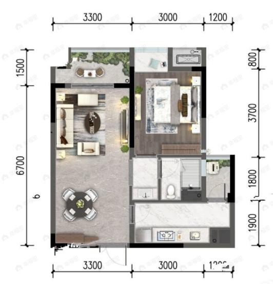 欧街921室2厅1卫户型图