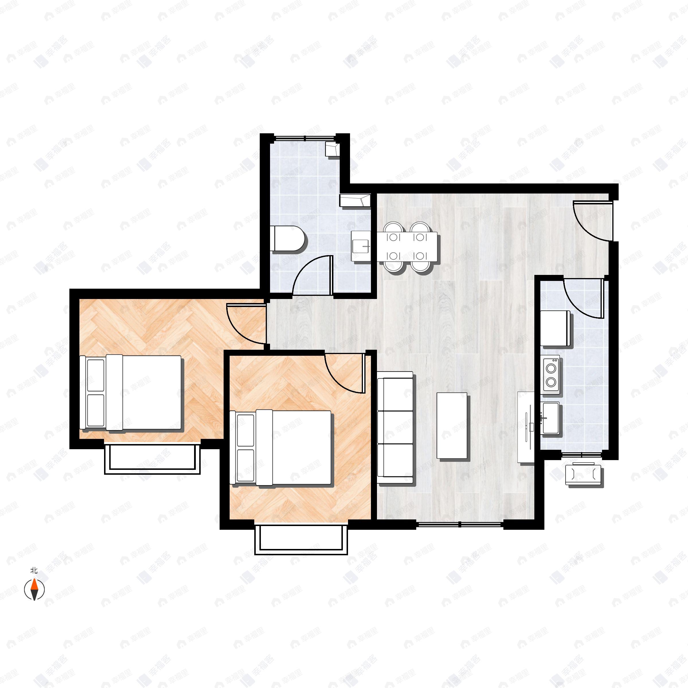 北京东湾2室2厅1卫户型图