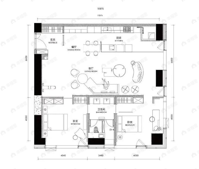 新光大中心2室2厅1卫户型图