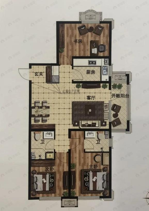 兴源巴黎城3室2厅2卫户型图