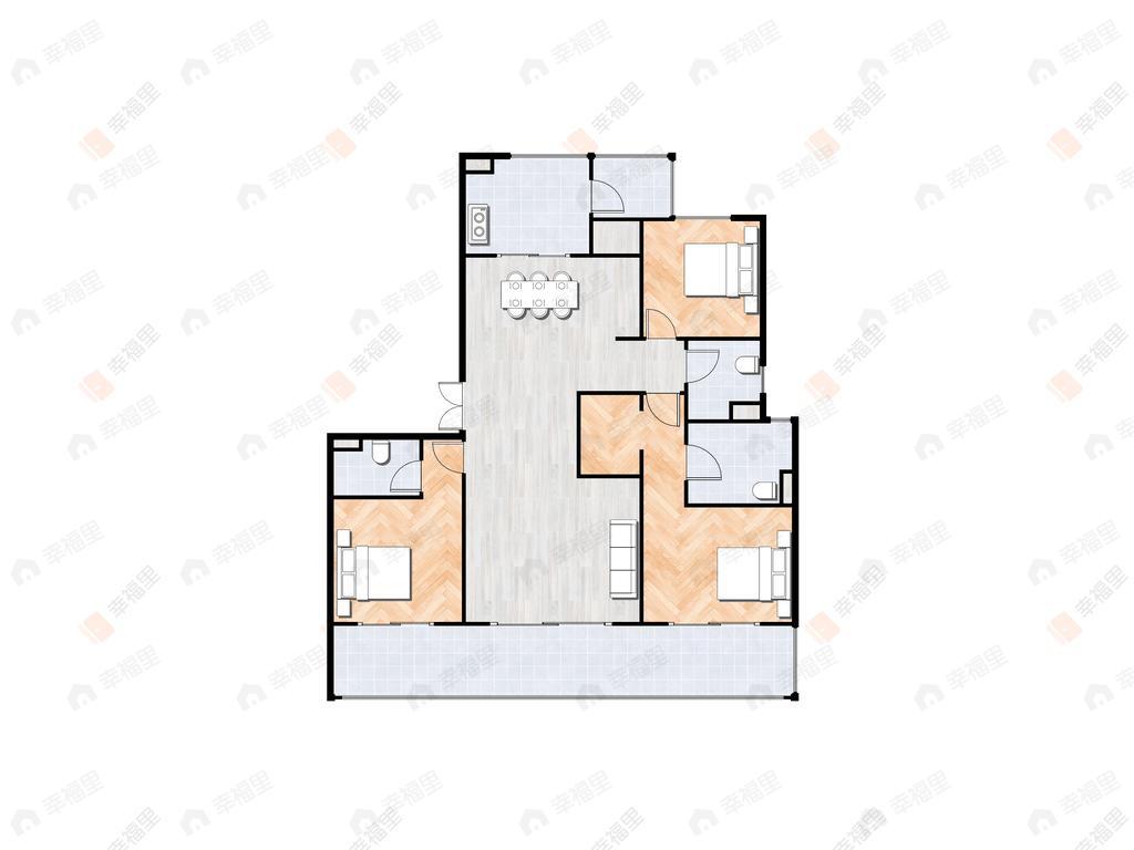3室2厅3卫建面197m²南|北户型图