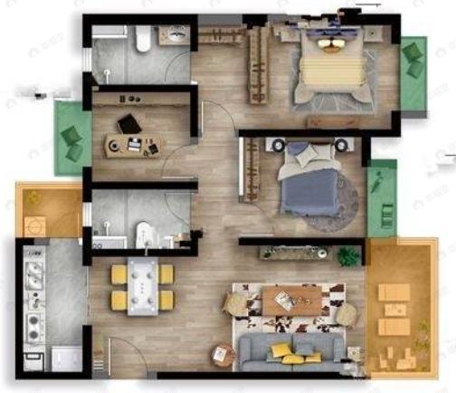 万科金域水岸3室2厅2卫户型图