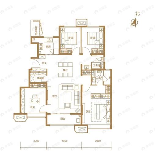 中国铁建西派国印4室2厅2卫户型图