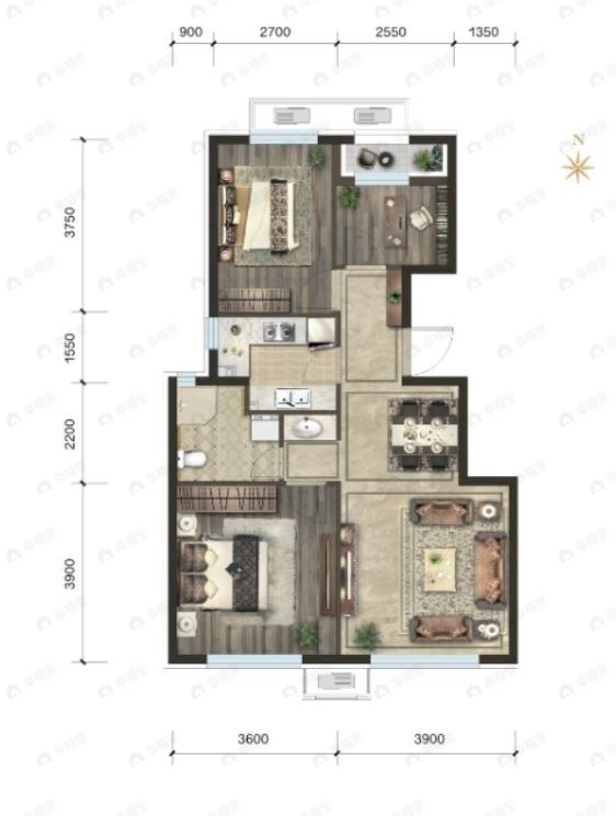 龙湖熙湖悦著3室1厅1卫户型图
