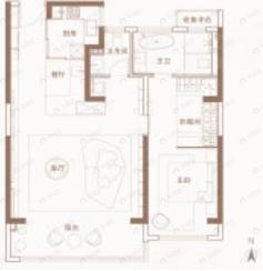 美盛金水印1室2厅2卫户型图