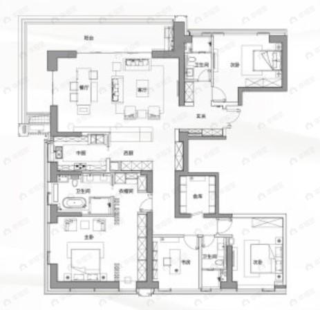 武汉平安幸福中心4室2厅3卫户型图