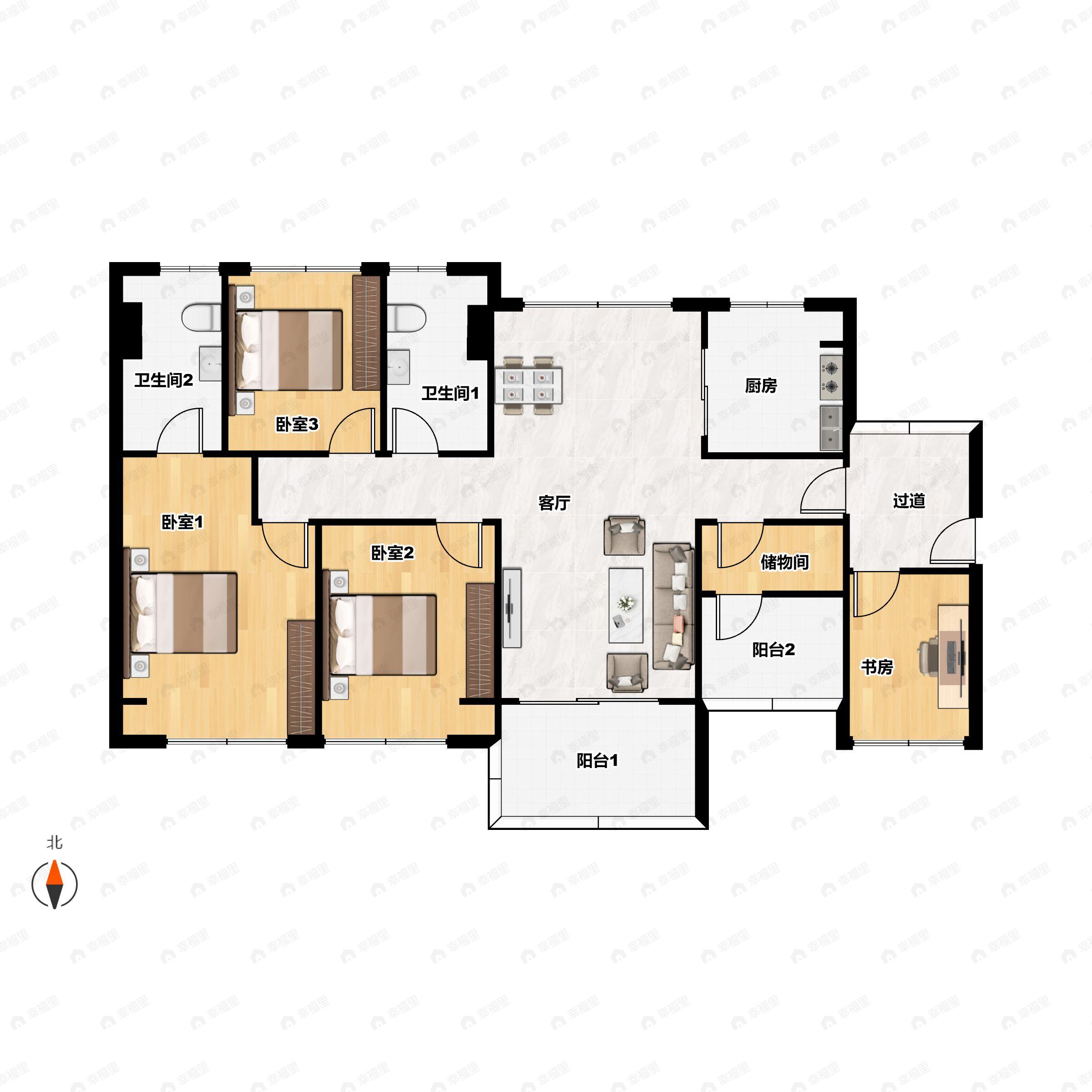 4室2厅2卫建面128平户型图